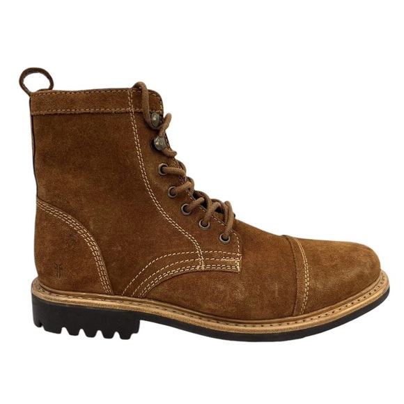 Frye Russell Men SIZE 8.5 Tan Leather Suede Cap Boots Lace Zip Up Stylist - Picture 1 of 5